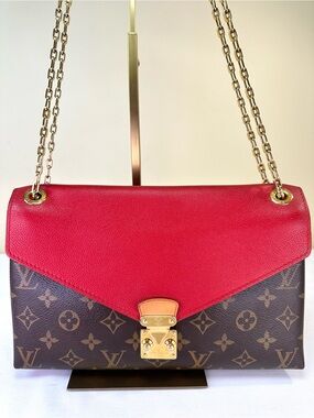 Louis Vuitton Monogram Pallas Chain Bag coated canvas red leather trim COA